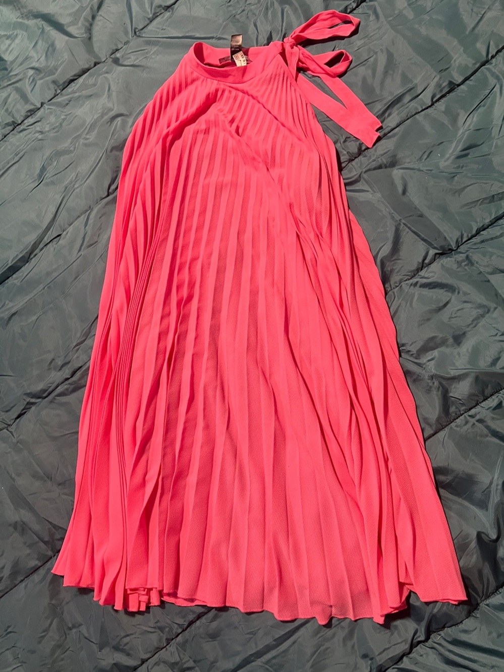 Ashley Stewart Hot Pink Pleated Halter Dress with Tie